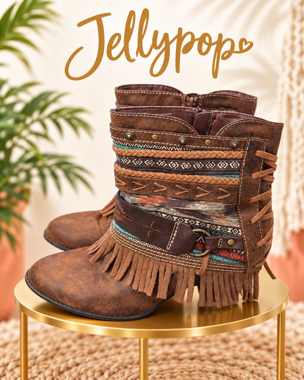 Jellypop Addison Brown Fringe Tribal Ankle Boots Women’s Size 9.5